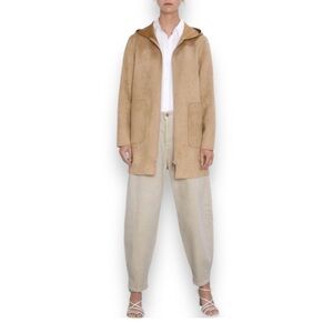 Tahari Faux Suede Front Zip Hoodie Coat